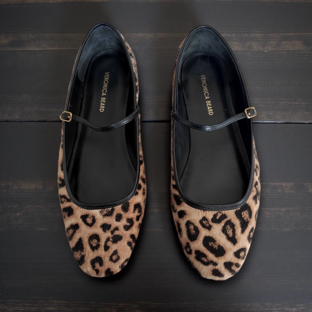 Veronica Beard Ellie Leopard Print Ponyhair Mary Jane Flats